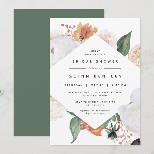 Boho Blooms | Elegant Floral Bridal Shower Invitation (Front/Back)