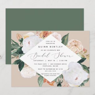 Boho Blooms   Elegant Floral Bridal Shower Invitation