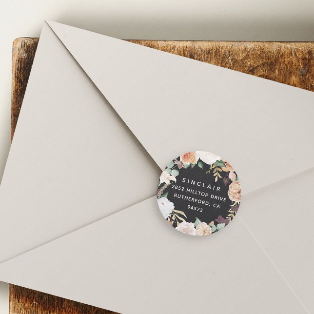 Boho Blooms Floral Return Address Classic Round Sticker (Creator Uploaded)
