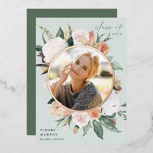 Boho Blooms   Foil Photo Graduation Announcement