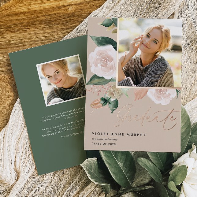 Boho Blooms | Foil Photo Graduation Announcement (Creator Uploaded)