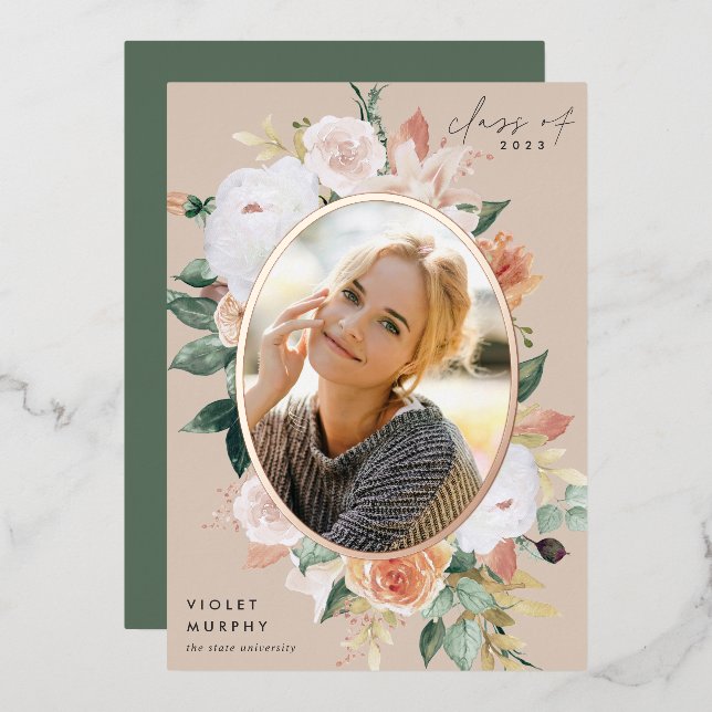 Boho Blooms | Foil Photo Graduation Announcement (Front/Back)