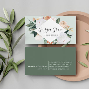 Boho Blooms Geometric Watercolor Floral Business Card