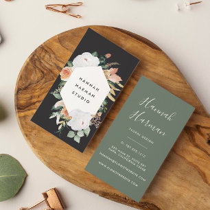 Boho Blooms Geometric Watercolor Floral Business Card