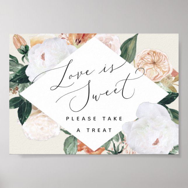 Boho Blooms Love Is Sweet Wedding Dessert Bar Sign (Front)