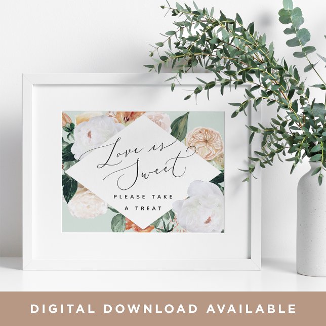 Boho Blooms Love Is Sweet Wedding Dessert Bar Sign (Creator Uploaded)