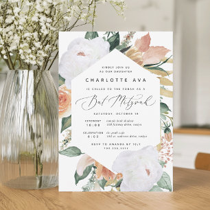 Boho Blooms   Modern Floral Bat Mitzvah Invitation