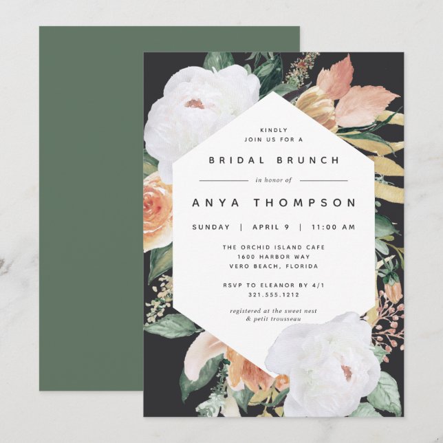 Boho Blooms | Modern Floral Bridal Shower Brunch Invitation (Front/Back)