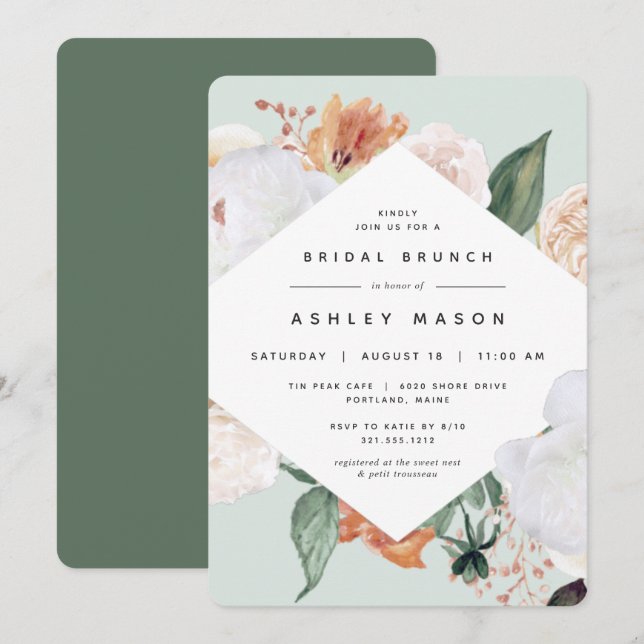 Boho Blooms | Modern Floral Bridal Shower Brunch Invitation (Front/Back)