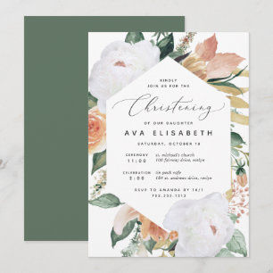 Boho Blooms   Modern Floral Christening Invitation