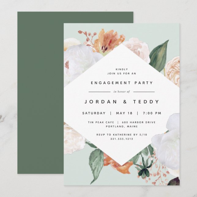 Boho Blooms | Modern Floral Engagement Party Invitation (Front/Back)