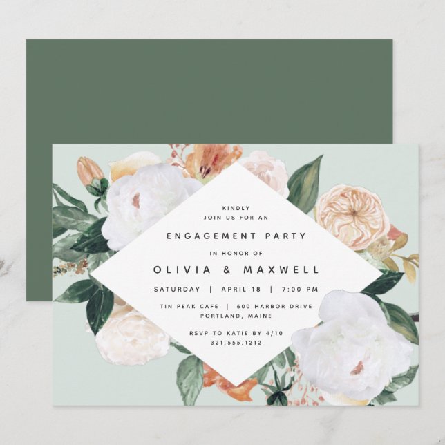 Boho Blooms | Modern Floral Engagement Party Invitation (Front/Back)
