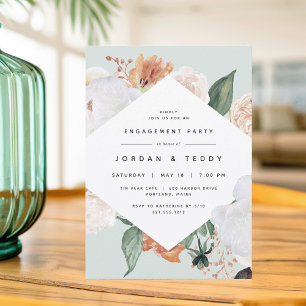 Boho Blooms Modern Floral Engagement Party Invitation