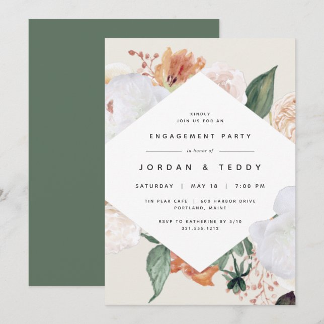 Boho Blooms | Modern Floral Engagement Party Invitation (Front/Back)