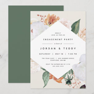 Boho Blooms   Modern Floral Engagement Party Invitation