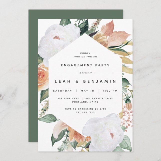 Boho Blooms | Modern Floral Engagement Party Invitation (Front/Back)