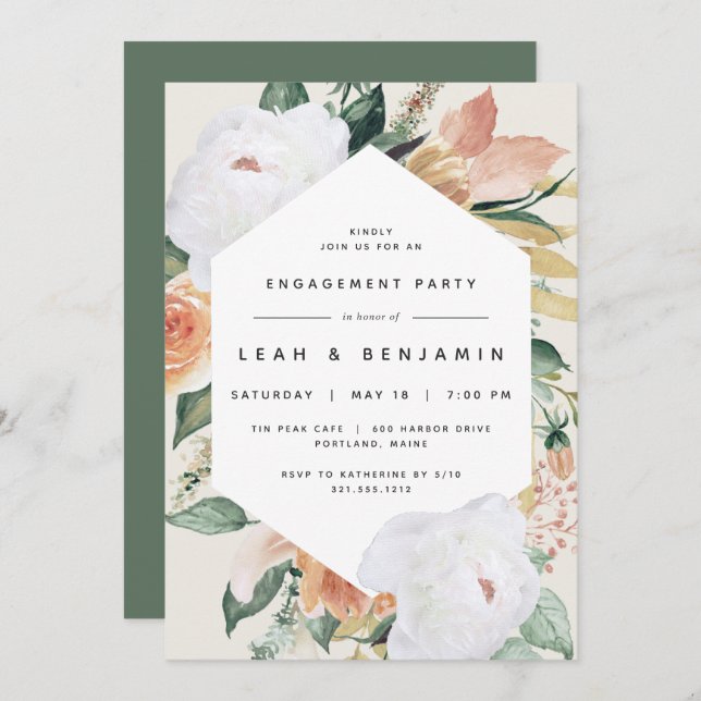 Boho Blooms | Modern Floral Engagement Party Invitation (Front/Back)