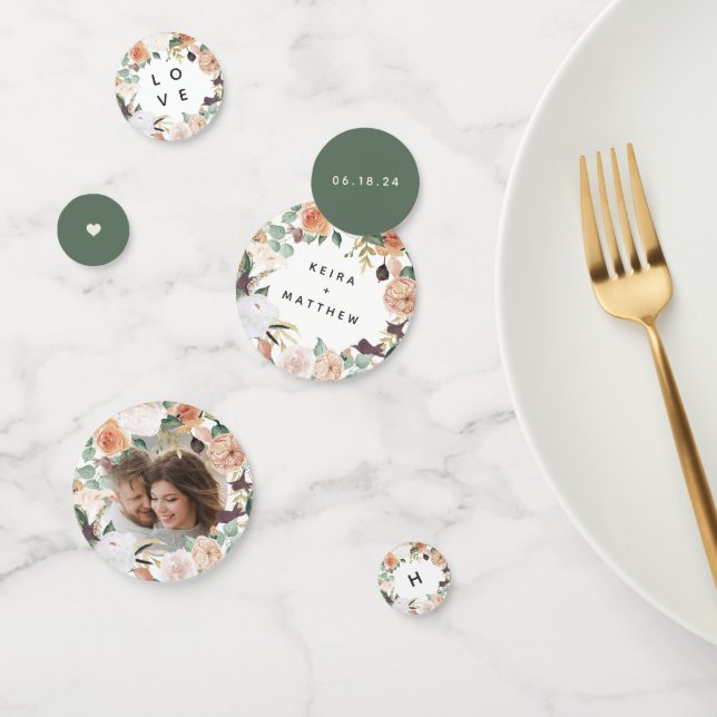 Boho Blooms Modern Floral Personalised Wedding Confetti (Group)