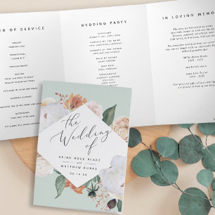 Boho Blooms Modern Floral Wedding Ceremony Tri-Fold Programme