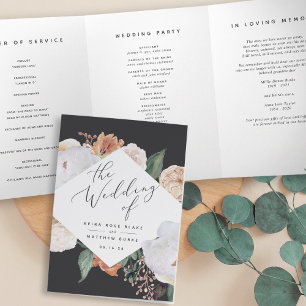 Boho Blooms Modern Floral Wedding Ceremony Tri-Fold Programme