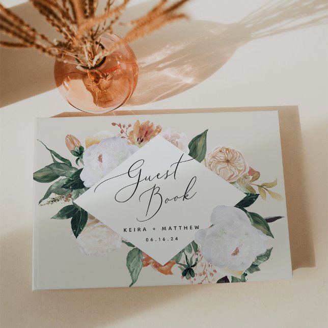 Boho Blooms Modern Floral Wedding Guest Book (Creator Uploaded)