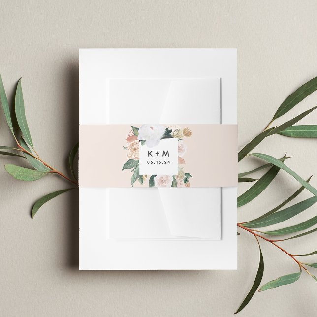 Boho Blooms Modern Floral Wedding Monogram Invitation Belly Band (Creator Uploaded)