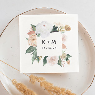 Boho Blooms Modern Floral Wedding Monogram Napkin