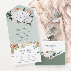 Boho Blooms   Modern Geometric Floral Wedding All In One Invitation
