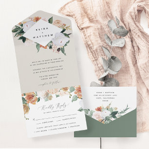 Boho Blooms Modern Geometric Floral Wedding All In One Invitation