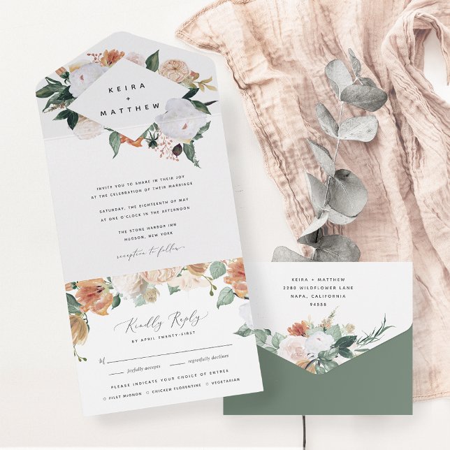 Boho Blooms | Modern Geometric Floral Wedding All In One Invitation (Creator Uploaded)