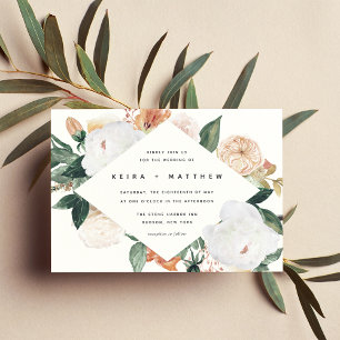 Boho Blooms Modern Geometric Floral Wedding Invitation