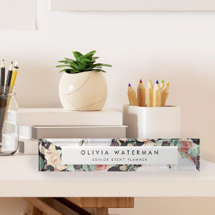 Boho Blooms Modern Watercolor Floral Nameplate