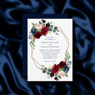 Boho Blooms   Rustic Navy and Burgundy Bouquet Invitation