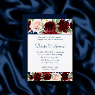 Boho Blooms   Rustic Navy and Burgundy Garland Invitation