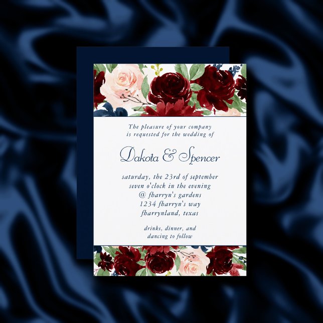 Boho Blooms | Rustic Navy and Burgundy Garland Invitation (Creator Uploaded)