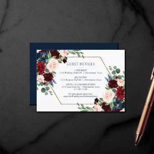 Boho Blooms Rustic Navy and Burgundy Guest Info Enclosure Card