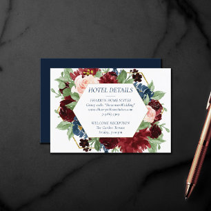 Boho Blooms Rustic Navy and Burgundy Hotel Info Enclosure Card