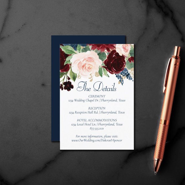 Boho Blooms | Rustic Navy Blue and Burgundy Detail Enclosure Card (Creator Uploaded)