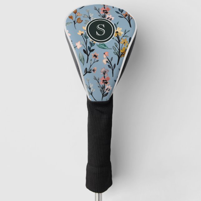 Boho Blooms Soft Blue Custom  Golf Head Cover (Front)