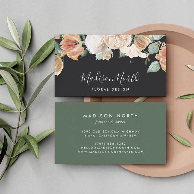 Boho Blooms Watercolor Floral Calligraphy Script Business Card (Creator Uploaded)