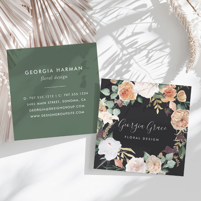Boho Blooms Watercolor Floral Square Business Card (Creator Uploaded)