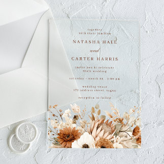 Boho Blooms Wedding Acrylic Invitations