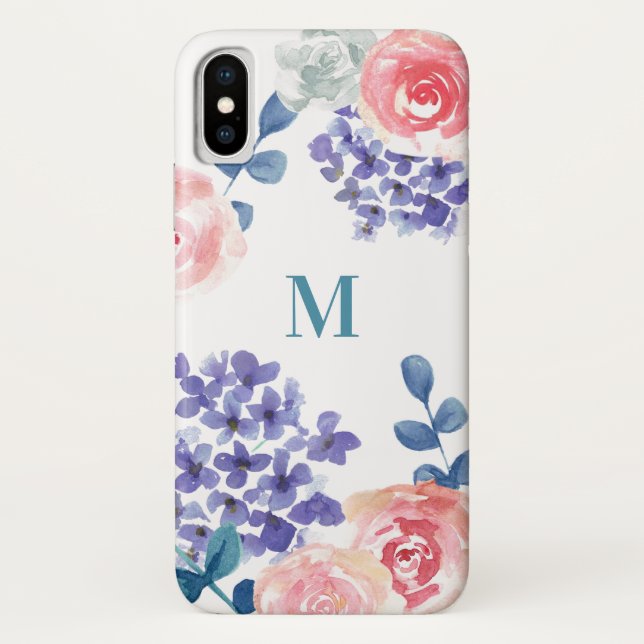 Boho Blossom: Chic Monogrammed Floral Phone Case (Back)