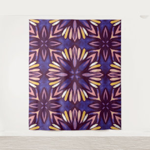 Boho Blossom: Purple Artistic Floral Pattern Tapestry