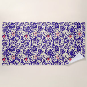 Boho Blue Abstract Floral   Beach Towel