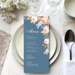 Boho Blue and Blush Peonies Wedding Menu Card<br><div class="desc">Elevate your dining experience with our Boho Blue and Blush Peonies Wedding Menu Card. This beautifully designed card showcases the same enchanting pink peony motif from our collection, setting the tone for a memorable culinary journey. Customise the menu to suit your wedding's culinary delights, and add an elegant touch to...</div>