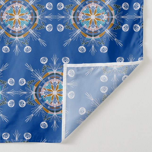 Boho Blue and Brown Hand Drawn Mandala Art Tapestry (Detail)