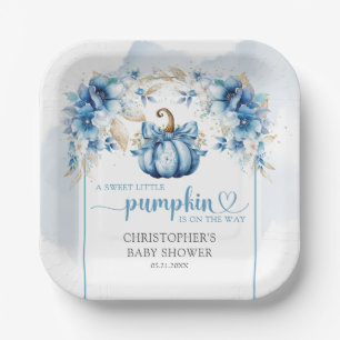 Boho blue and gold a sweet little pumpkin arch paper plate