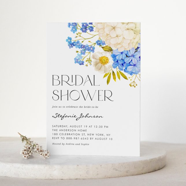 Boho Blue and White Hydrangeas Bridal Shower Invitation (Creator Uploaded)
