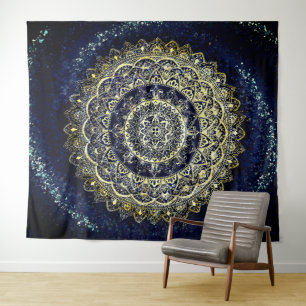 Boho Blue and Yellow Yoga Mandala Wall Hanging Tapestry
